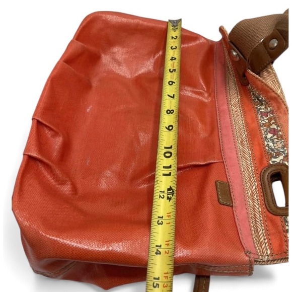 Fossil Key Per Orange Canvas Crossbody Bag Floral Trim Adjustable Strap - Picture 4 of 7